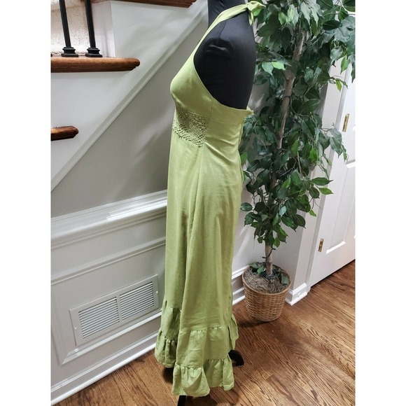 Foschini Women's Green 100% Ramie Sleeve Less V-Neck Long Maxi Dress Size 8 - Picture 6 of 11